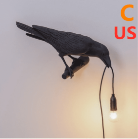 Creative Auspicious Bird Resin Wall Lamp Decoration (Option: Black-C-US)