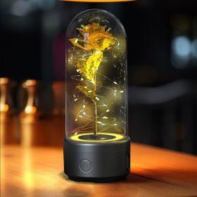 Creative 2 In 1 Rose Flowers LED Light And Bluetooth Speaker Valentine's Day Gift Rose Luminous Night Light Ornament In Glass Cover (Option: Black Base Gold Flower)